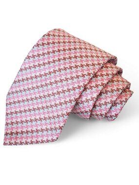 Dormeuil 100% Silk Tie Pink Blue Houndstooth Pattern Handmade In France